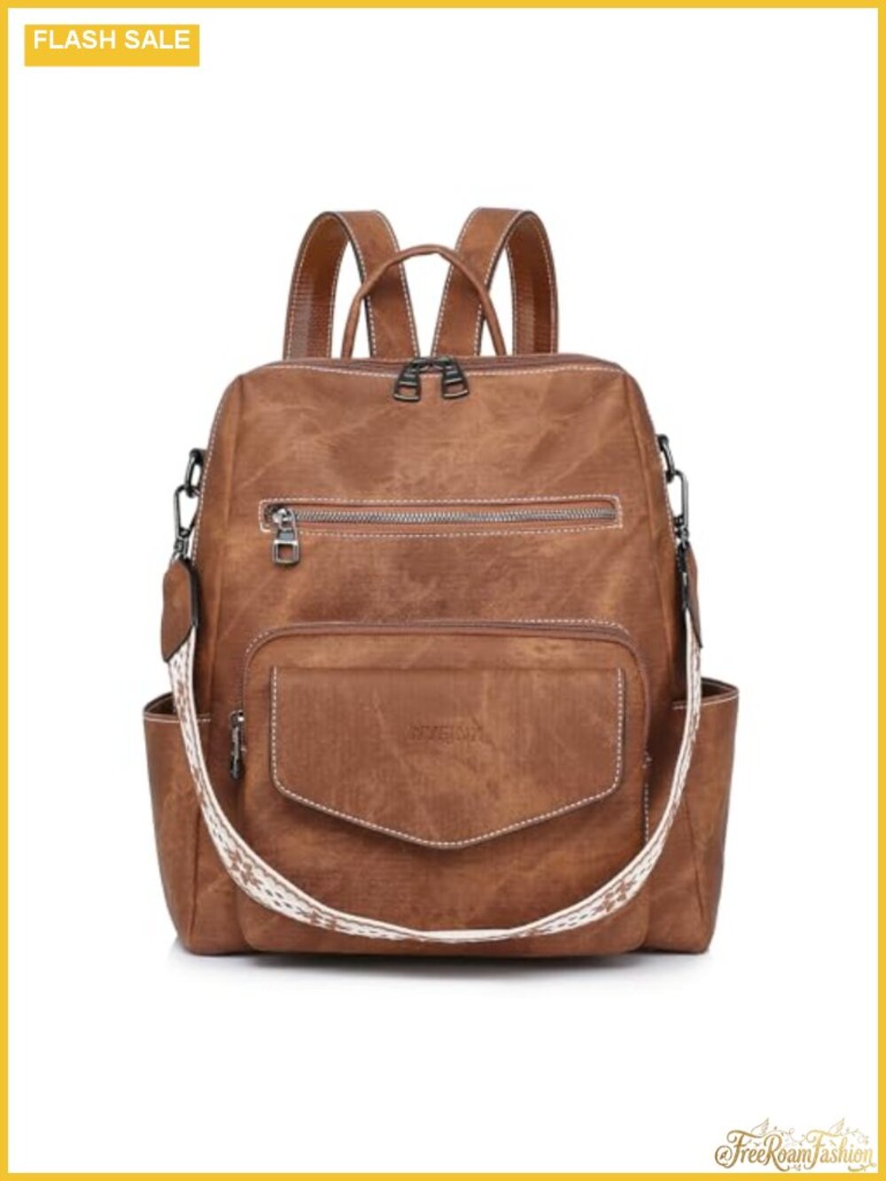 PU Leather Medium Backpack Purse for Women Ladies Brown